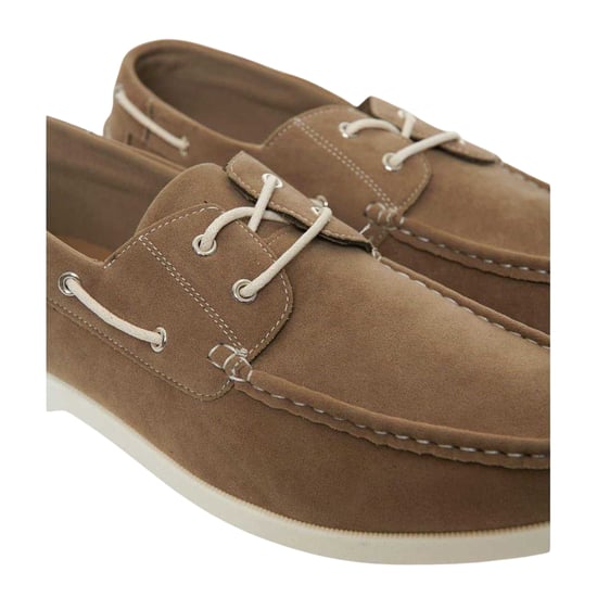 Threadbare Mens Amis Suede Moc Toe Boat Shoes (Stone) - Image 1
