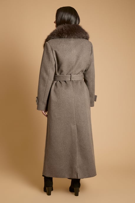 Faux Fur Collar Wrap Coat with Statement Fur Pockets - Image 3