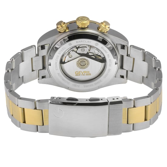 Gevril Men's Barclay Swiss Automatic Chronograph Movement, ETA 7753 IPYG Top Ring, Black Matt Dial, Two toned IPYG 316L Stainless Steel Bracelet - Image 2