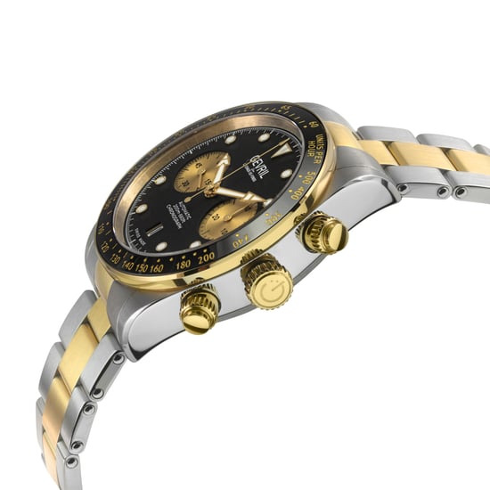 Gevril Men's Barclay Swiss Automatic Chronograph Movement, ETA 7753 IPYG Top Ring, Black Matt Dial, Two toned IPYG 316L Stainless Steel Bracelet - Image 3