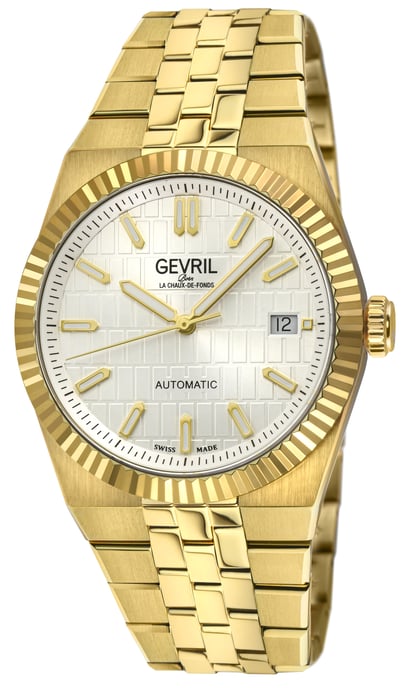 Gevril Men's Pier 17 Swiss Automatic SA100 IPYG Case, White Embossed Dial, SS/ IPYG 316L Stainless Steel Bracelet. - Image 1