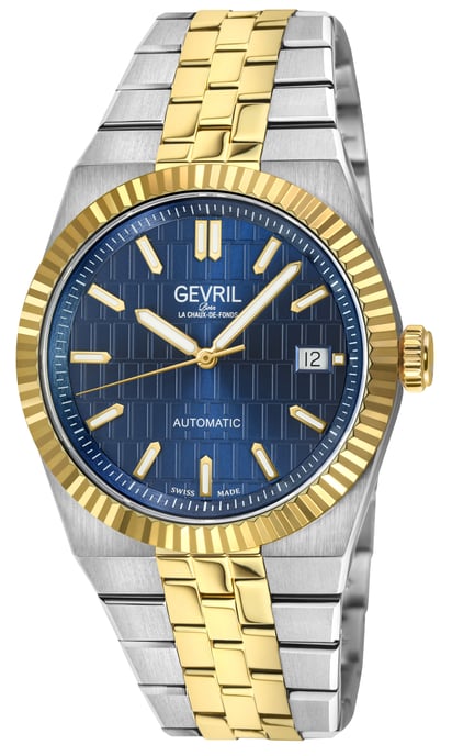 Gevril Men's Pier 17 Swiss Automatic SA100 IPYG Top Ring, LT Blue Embossed Dial, Two toned Watch - Image 1