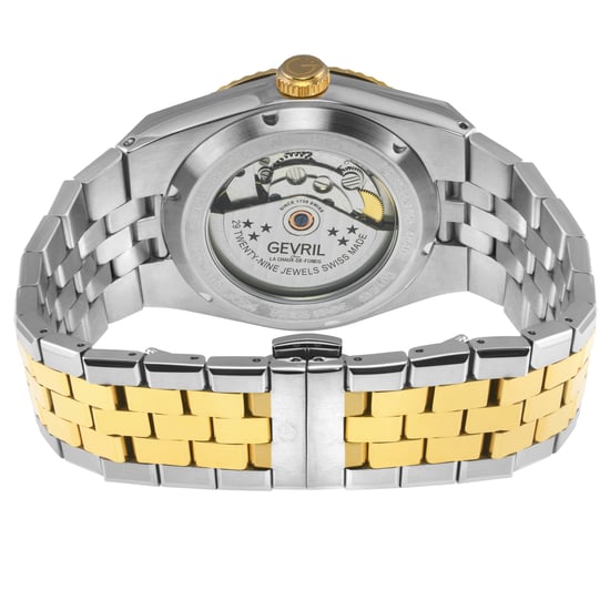 Gevril Men's Pier 17 Swiss Automatic SA100 IPYG Top Ring, LT Blue Embossed Dial, Two toned Watch - Image 2