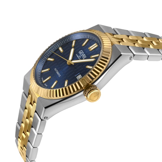 Gevril Men's Pier 17 Swiss Automatic SA100 IPYG Top Ring, LT Blue Embossed Dial, Two toned Watch - Image 3