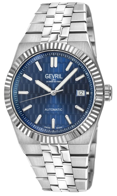 Gevril Men's Pier 17 Swiss Automatic Watch Swiss Automatic SA100 Blue Embossed Dial, 316L Stainless Steel - Image 1