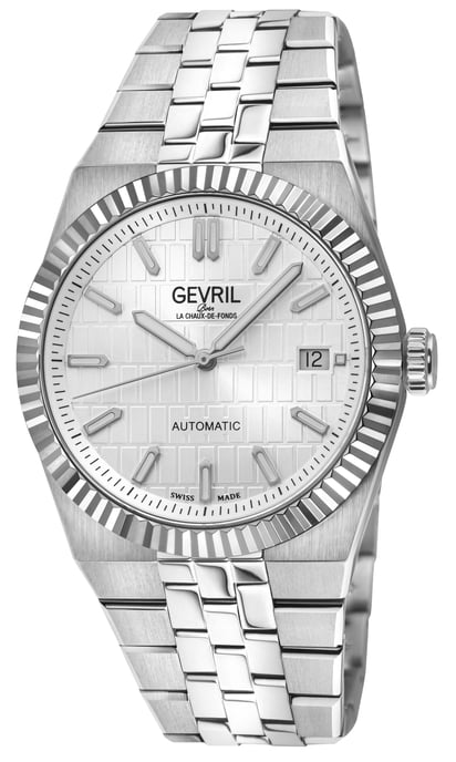 Gevril Men's Pier 17 Swiss Automatic Watch Swiss Automatic SA100 White Embossed Dial Watch - Image 1