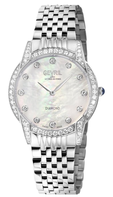 Gevril Women's Airolo Swiss Diamond Watch White MOP Dial Diamond Case 316L Stainless Steel Watch - Image 1