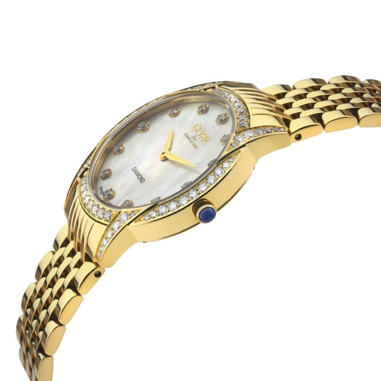 Gevril Women's Airolo Swiss Diamond Watch White MOP Dial IPYG Diamond Case IPYG Bracelet - Image 2