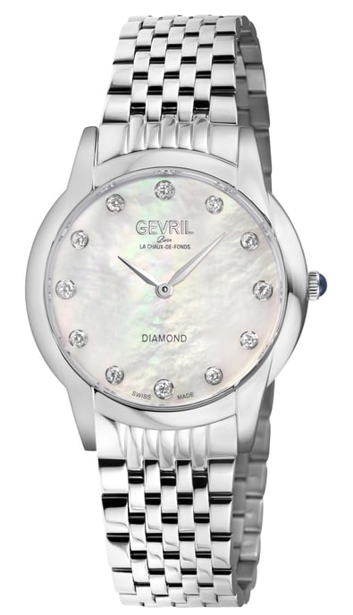 Gevril Women's Airolo Swiss Diamond Watch White MOP Dial 316L Stainless Steel Bracelet - Image 1
