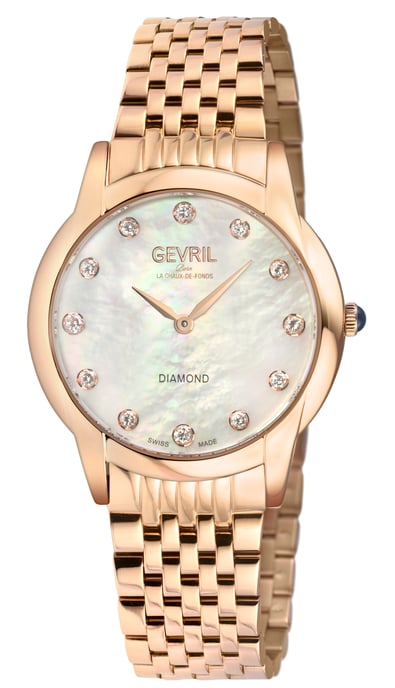 Gevril Women's Airolo Swiss Diamond Watch White MOP Dial 316L Stainless Steel IPRG - Image 1