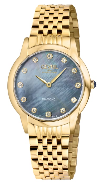 Gevril Women's Airolo Swiss Diamond Watch 316L Stainless Steel IPYG Bracelet - Image 1