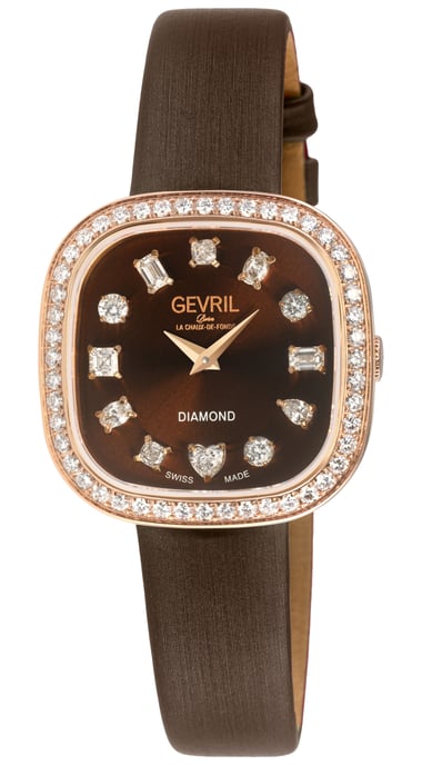 Gevril Women's Infinita Swiss Diamond Watch Mocha Dial, Dk Chocolate Brown Handmade Italian Leather Strap - Image 1