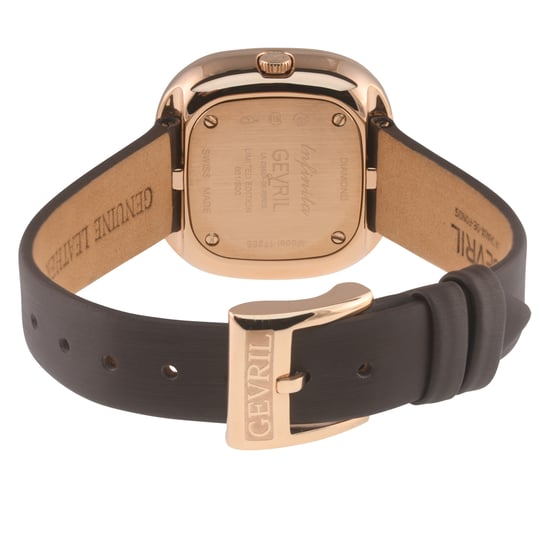 Gevril Women's Infinita Swiss Diamond Watch Mocha Dial, Dk Chocolate Brown Handmade Italian Leather Strap - Image 2