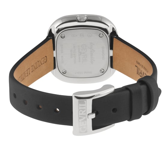Gevril Women's Infinita Swiss Diamond Watch Black Dial, Black Handmade Italian Leather Strap - Image 2