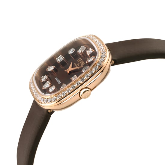 Gevril Women's Infinita Swiss Diamond Watch Mocha Dial, Dk Chocolate Brown Handmade Italian Leather Strap - Image 3