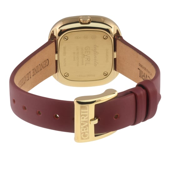 Gevril Women's Infinita Swiss Diamond Watch White MOP Dial, Red Handmade Italian Leather Strap - Image 2