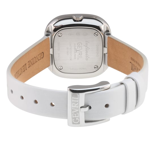 Gevril Women's Infinita Swiss Diamond Watch White MOP Dial, Silver Handmade Italian Leather Strap - Image 2