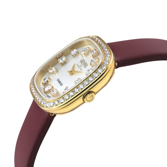 Gevril Women's Infinita Swiss Diamond Watch White MOP Dial, Red Handmade Italian Leather Strap - Image 3