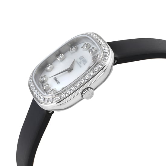 Gevril Women's Infinita Swiss Diamond Watch White MOP Dial, Black Handmade Italian Leather Strap - Image 3