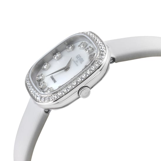 Gevril Women's Infinita Swiss Diamond Watch White MOP Dial, Silver Handmade Italian Leather Strap - Image 3