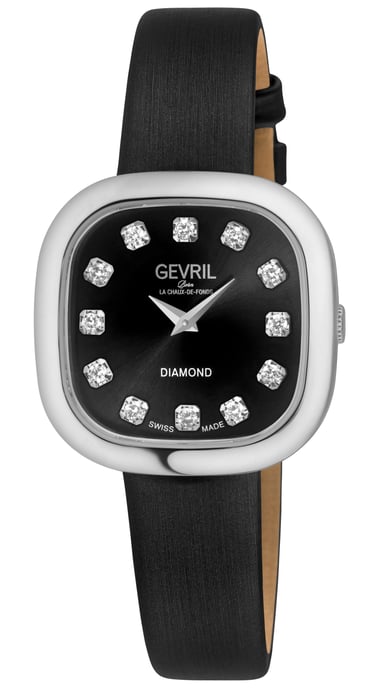 Gevril Women's Infinita Swiss Diamond Watch Black Handmade Italian Leather Strap - Image 1