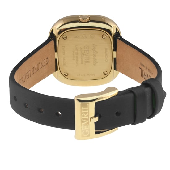 Gevril Women's Infinita Swiss Diamond Watch Black Sand Dial, Black Handmade Italian Leather Strap - Image 2
