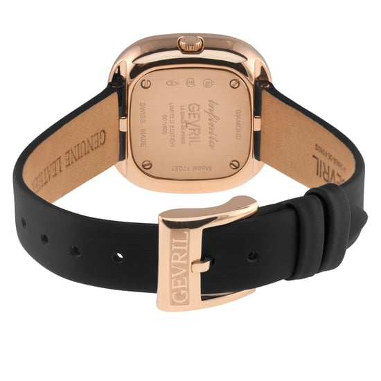 Gevril Women's Infinita Swiss Diamond Watch Black Sand Dial, Black Handmade Italian Leather Strap - Image 2