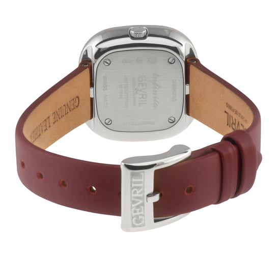Gevril Women's Infinita Swiss Diamond Watch White MOP Dial, Red Handmade Italian Leather Strap - Image 2