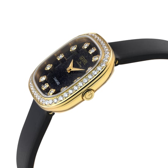 Gevril Women's Infinita Swiss Diamond Watch Black Sand Dial, Black Handmade Italian Leather Strap - Image 3