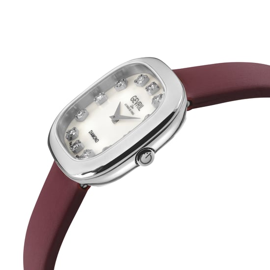 Gevril Women's Infinita Swiss Diamond Watch White MOP Dial, Red Handmade Italian Leather Strap - Image 3