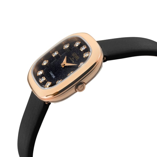 Gevril Women's Infinita Swiss Diamond Watch Black Sand Dial, Black Handmade Italian Leather Strap - Image 3