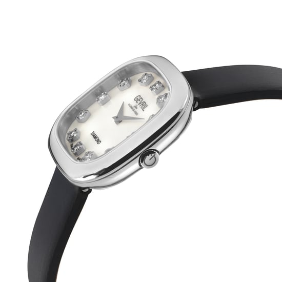 Gevril Women's Infinita Swiss Diamond Watch White MOP Dial, Black Handmade Italian Leather Strap - Image 3