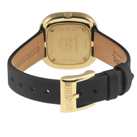 Gevril Women's Infinita Swiss Diamond Watch Black Dial, Black Handmade Italian Leather Strap - Image 2