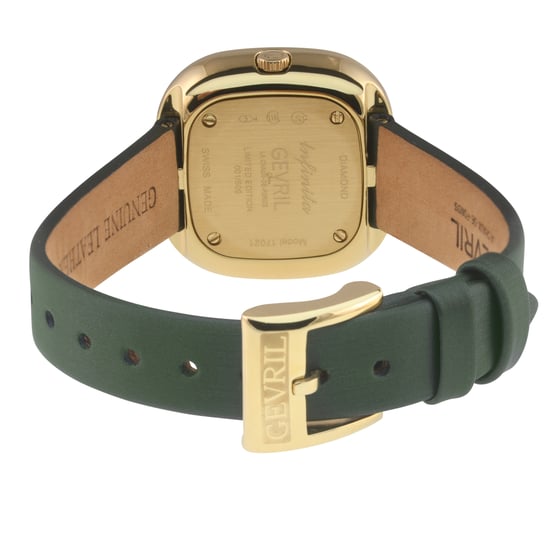 Gevril Women's Infinita Swiss Diamond Watch White MOP Dial, Dark Green Handmade Italian Leather Strap - Image 2