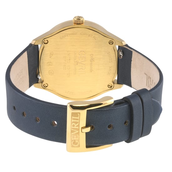 Gevril Women's Morcote Swiss Diamond Watch White MOP, Blue Handmade Italian Leather Strap - Image 2
