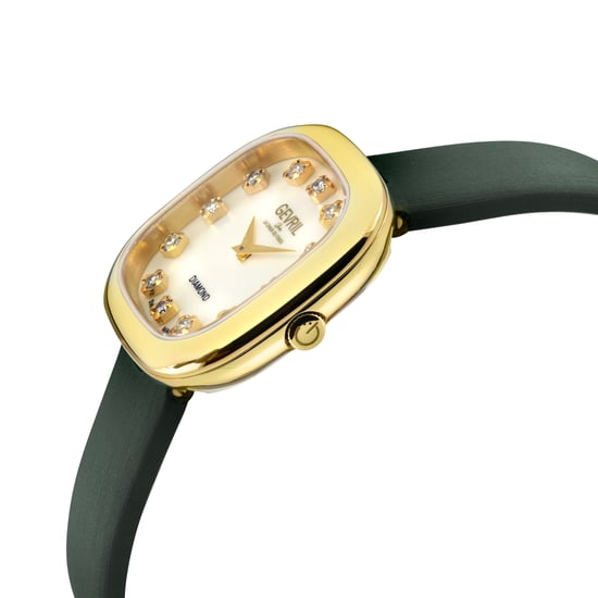 Gevril Women's Infinita Swiss Diamond Watch White MOP Dial, Dark Green Handmade Italian Leather Strap - Image 3