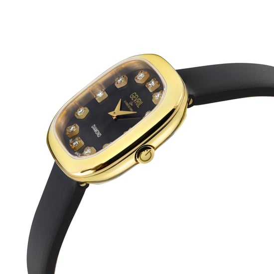 Gevril Women's Infinita Swiss Diamond Watch Black Dial, Black Handmade Italian Leather Strap - Image 3