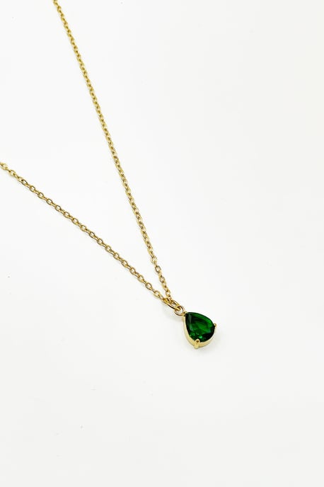Rhinestone Teardrop Pendant Necklace in Green - Gift Boxed - Image 1