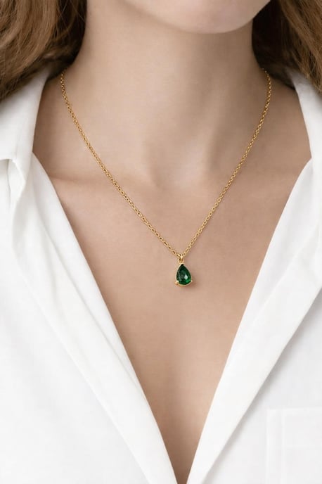 Rhinestone Teardrop Pendant Necklace in Green - Gift Boxed - Image 2
