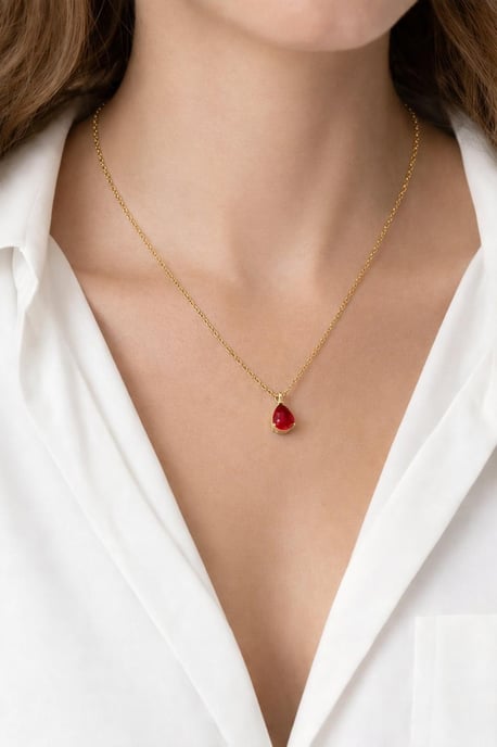 Rhinestone Teardrop Pendant Necklace in Red - Gift Boxed - Image 2