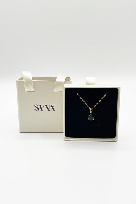 Rhinestone Teardrop Pendant Necklace in Green - Gift Boxed - Image 5