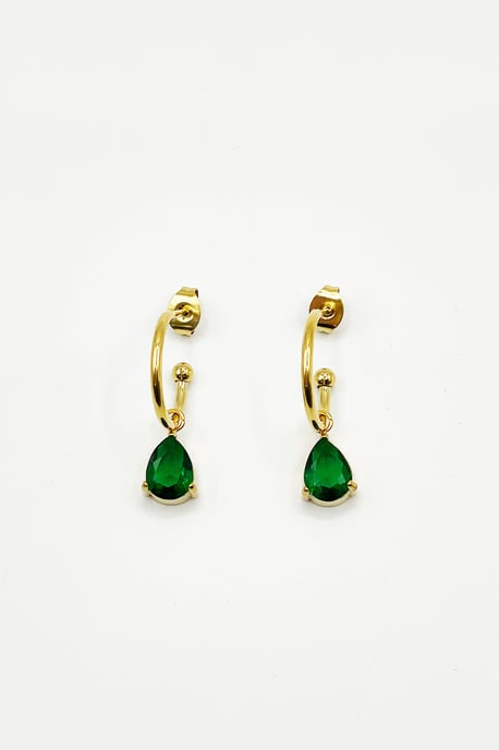 Rhinestone Teardrop Necklace & Earrings Set in Green - Gift Boxed - Image 4