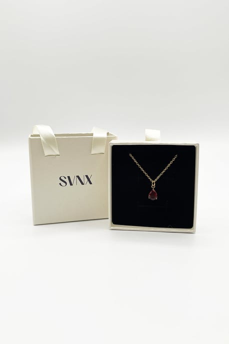 Rhinestone Teardrop Pendant Necklace in Red - Gift Boxed - Image 5