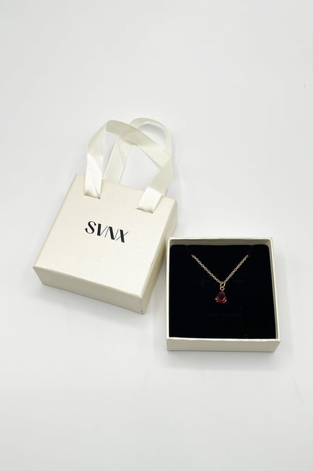 Rhinestone Teardrop Pendant Necklace in Red - Gift Boxed - Image 6