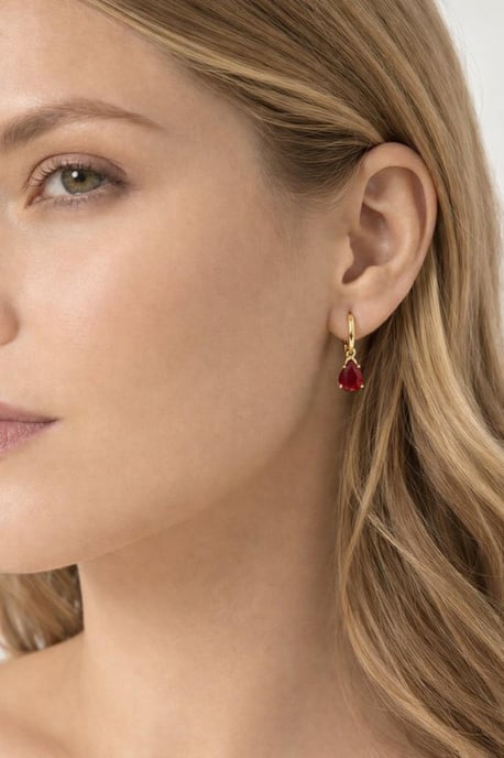 Rhinestone Teardrop Necklace & Earrings Set in Red - Gift Boxed - Image 3