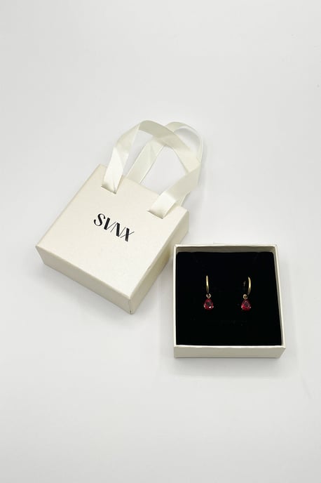 Rhinestone Teardrop Necklace & Earrings Set in Red - Gift Boxed - Image 4