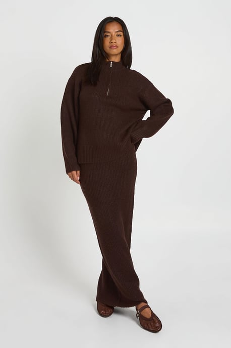 Petite Chunky Knit Zip Neck Jumper and Maxi Skirt Co-Ord - Image 3