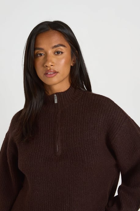 Petite Chunky Knit Zip Neck Jumper and Maxi Skirt Co-Ord - Image 4