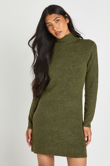 Tall High Neck Super Soft Knitted Mini Dress - Image 1