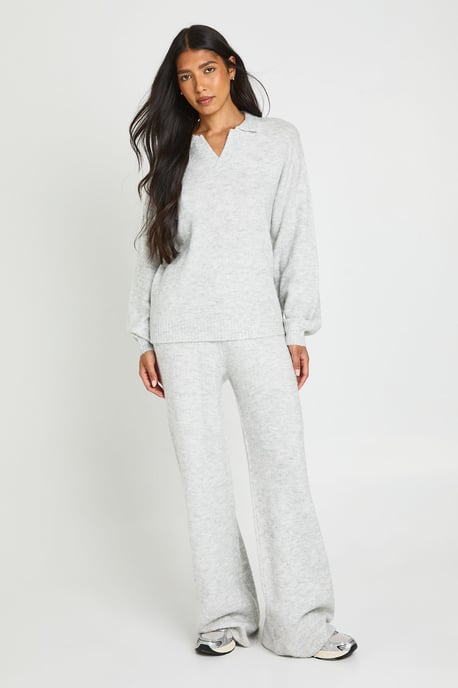 Tall Super Soft V Neck Collared Knitted Jumper and Straight Leg Trouser Co-Ord - Image 1